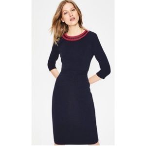 Boden Polpero Ottoman dress in navy with red collar 12L